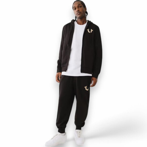 True Religion Men's 2 PC Sweatsuit Fleece Tracksuit Matching Outfit Black NWT - Picture 4 of 13